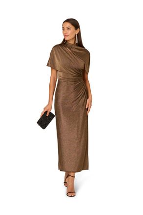 Adrianna Papell Womens Metallic Knit Long Dress - Gold - Size 14 UK