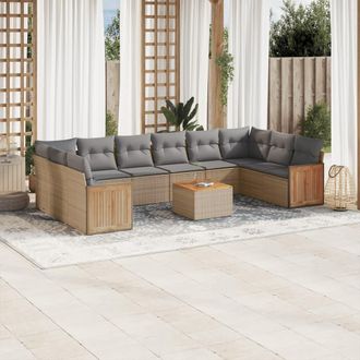vidaXL Set De Sof&aacute;s De Jard&iacute;n 11pzas Con Cojines Rat&aacute;n Sint&eacute;tico Beige Vidaxl