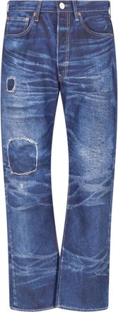 Junya Watanabe Blue Patchwork Distressed Straight Leg Jeans
