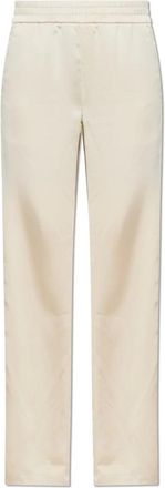 Off-white Broeken, Dames, Beige, M, Satijn, Satijnen broek met logo-opdruk