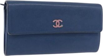 Chanel Pre-owned Long Wallet - Dames - Vintage Accessoires - Blauw - ONE Size - Leer - Vintage
