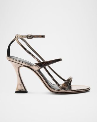 Alexandre Birman Tita Metallic Leather Cage Heel Sandals