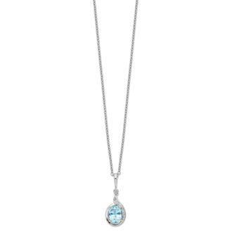 Diamond2Deal Sterling Silver with 14K Accent Rhodium-plated Sky Blue Topaz and Diamond Pendant Necklace
