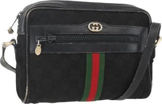 Gucci Pre-owned Cross Body Bags, female, Black, Size: ONE SIZE Pre-owned Canvas Cross Body Bag