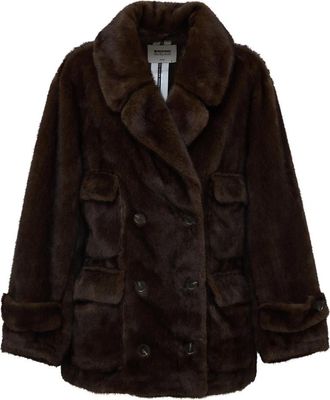 S.W.O.R.D 6.6.44 Lange Double-Breasted Jas van Imitatiebont - Dames - Jassen - Bruin - XS - Leer - Jassen