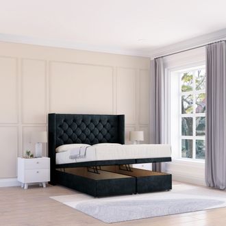 Sloomy Dior Naples Fabric Ottoman Bed End Opening With Sprung Memory Mattress & 54 Inch Floorstanding Headboard With Wings | Size: Small Single