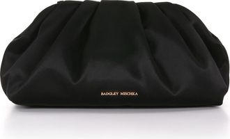 Badgley Mischka Audrey Silk Satin Zipper Top Pouch Clutch in Black at Nordstrom, Size Large