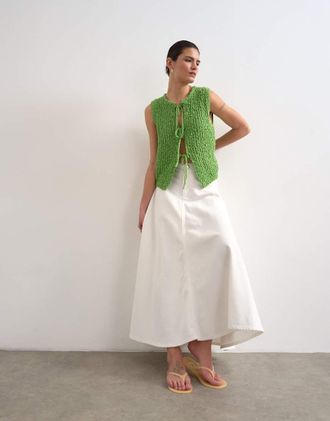 Topshop Gonna lunga in denim bianca con carr&eacute;-Bianco