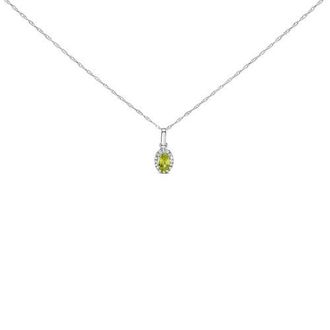 House of Brilliance 10K White Gold 5x3mm Gemstone and Diamond Accent Halo Oval Shape 18 Pendant Necklace in Green Peridot | White at Nordstrom