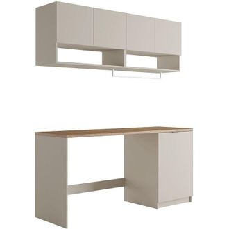 Vente-Unique Mobili per lavanderia con lavatrice e piano di lavoro L182 cm Colore Cashmere e Naturale chiaro - NATAJI