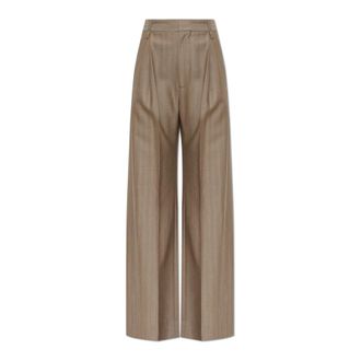 Victoria Beckham Nadelstreep Geplooide Broek - Dames - Wijde Broeken - Bruin - S - Wol - Broeken