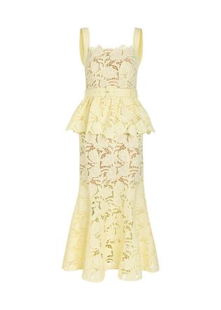Self Portrait Belted Floral Guipure-lace Midi Dress - Yellow - 12 (UK12 / M)