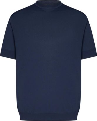 low brand Blauwe Trui met Intarsia Detail - Heren - T-shirts - Blauw - M - Nylon - Tops