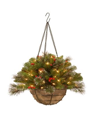National Tree Company 20In Crestwood Spruce Hanging Basket With Battery Operated Warm White Led Lights