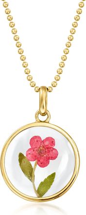 Ross-Simons Red Dried Flower Pendant Necklace in 18kt Gold Over Sterling