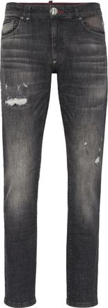 Philipp Plein Destroyed Super Straight Cut Jeans - Heren - Slim Fit Jeans - Grijs - W40 - Katoen - Jeans