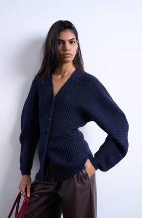 Topshop Ovoid Cinch Cardigan in Navy at Nordstrom, Size Medium