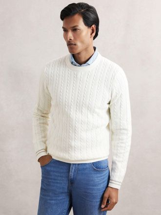 Reiss White Cable-knit Jumper With Wool, 2XL