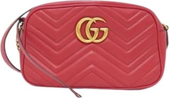 Gucci Pre-owned GG Marmont Quilted Chevron Leather Shoulder Bag - Dames - Vintage Schoudertas - Rood - ONE Size - Vintage