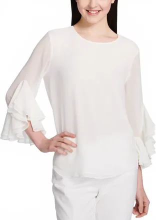 Calvin Klein Ruffled Sleeve Top In Soft White