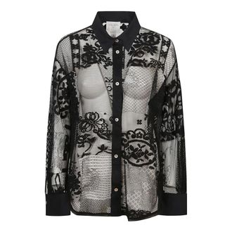Forte_Forte Shirts, female, Black, Size: M Lace and Mesh Overshirt