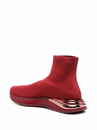 Ferragamo Knitted High-Top Sock Sneakers - Red