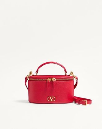 Valentino Garavani Mini Vanity Bag Vlogo Signature In Vitello Granato Donna ROUGE PUR UNI