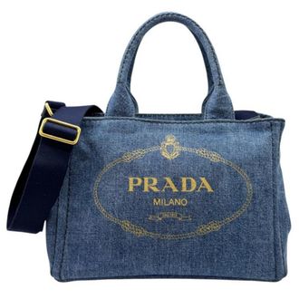 Prada Blue Denim Shoulder Bag Tote Bag (Pre-Owned)