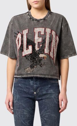 Philipp Plein T-shirt girocollo in cotone con stampa grafica, strass e paillettes