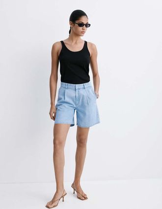 Mango Bermuda denim vita media pinces azzurro - Donna - 38 - MANGO
