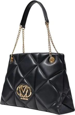 Love Moschino Womens Quilted Geometric Polyurethane Shoulder Bag Black