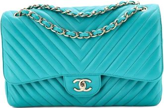 Chanel Classic Double Flap Bag Chevron Lambskin Jumbo shoulder bag - Blu