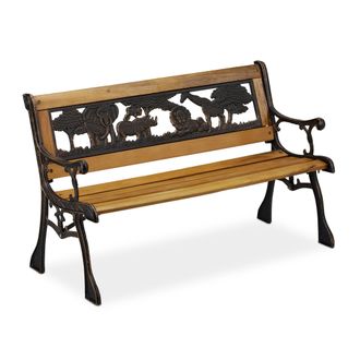 Relaxdays Relaxdays Panchina Per Bambini, Esterno, Design A Tema Africa, Legno & Ghisa, Capacit&agrave; Carico 50 Kg,51x83x37 Cm,naturale