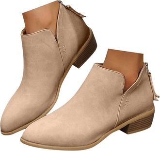 Generic Ladies Ankle Boots,Boots for Women Uk,Fashion Chunky Heel Winter Suede Low Heel Ladies Cowboy Boot With Back Zipper,Low Flat Booties Winter Boot Styli