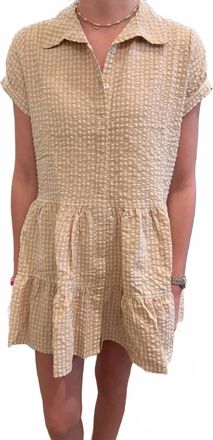 Starkx Brie Cotton Gingham Mini Dress In Tan/white