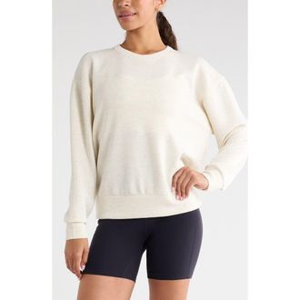 Zella Soft Luxe Boxy Crew Sweatshirt in Ivory Heather- Purple at Nordstrom, Size Xx-Large