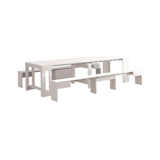 Dmora Dmora - Banco Torquato, Juego De 2 Asientos Para Mesa De Comedor, Bancos Extensibles, 290x25h45 Cm, Blanco Brillo