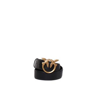 Pinko Pinko - Zwart leren Love Birds riem - Dames - Accessoires - Zwart - Maat: L Zijde