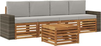 vidaXL Conjunto De Sof&aacute;s De Exterior 5 Uds. Natural Y Gris Claro Vidaxl