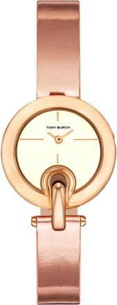 Tory Burch The Small Pierced Leather Strap Watch, 30mm in Rose Gold at Nordstrom