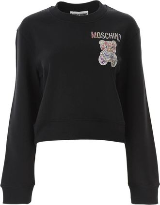 Moschino Cropped Teddy Jewel Sweatshirt - Dames - Sweatshirts - Zwart - XL - Hoodies & sweatvesten