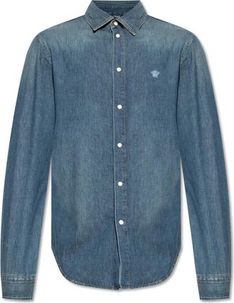 Versace Denim overhemd - Heren - Spijkeroverhemden - Blauw - 2XL - Denim - Overhemden