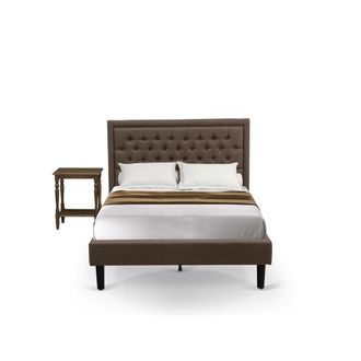 East West Furniture KD18F-1BF07 2 Pc Bedroom Set - Full Size Bed Brown Headboard with 1 Bedroom Nightstand - Black Finish Legs