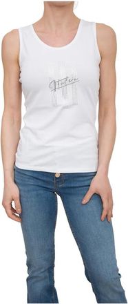 Fracomina Cotton Top met Strass-steentjes - Dames - Tops zonder mouwen - Wit - XL - Katoen - Tops