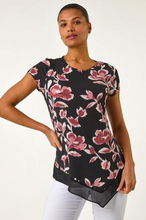 Roman Abstract Print Chiffon Hem Top