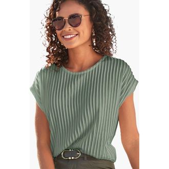 Lascana Ribbed Short Sleeve Top in Sage at Nordstrom, Size 14