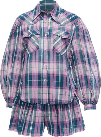 Isabel Marant ETOILE Bethany purple cotton check top FR34 XS shorts FR36 S set