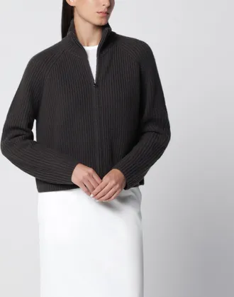 Lisa Yang Cardigan con zip Sadie in cashmere verde scuro
