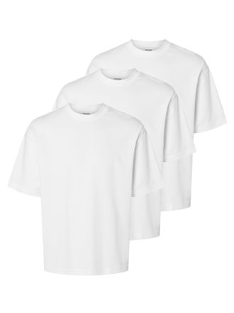 Selected Rundhalsshirt SELECTED SLHLOOSEOSCAR SS O-NECK TEE 3 PACK NOOS, Herren, Gr. XXL, weiss (hellwei&szlig;), Jersey, Obermaterial: 44% Baumwolle, 35% Polyester,