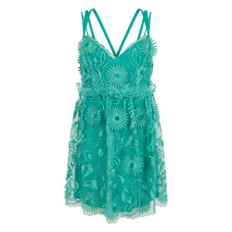 Alberta Ferretti Korte Jurk met Bloemmotief - Dames - Korte kleedjes - Blauw - M - Polyester - Kleedjes